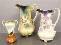 3 pieces of R.S. Prussia - vases & pitchers -