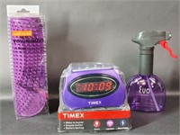 Purple Timex Alarm Clock, Make My Day Drying Mat