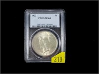 1922 Peace dollar, PCGS clab certified MS-64