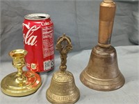 Brass lot - 2 vintage Brass bells one with wood