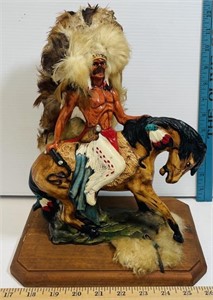 Vintage Horseback Indian Chief Statue Decor