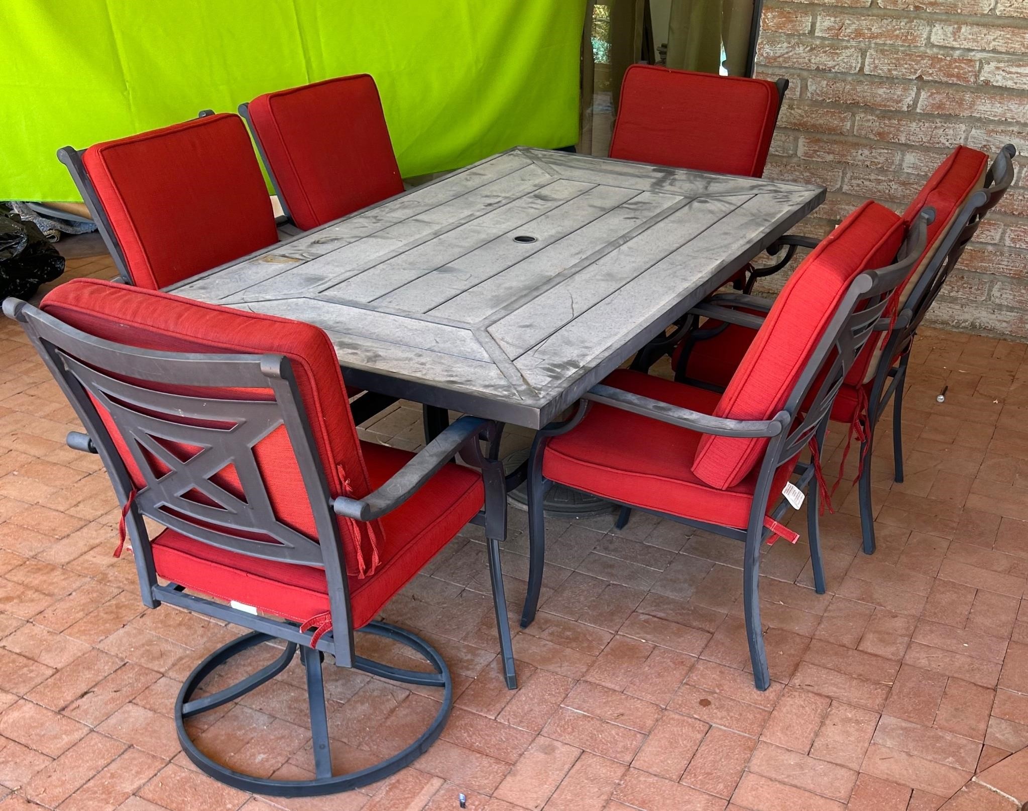 Metal Patio Table with 6 Chairs & Cushions