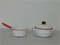 Lot Of 3, 2 Enamel Ware Pots And 1 Lid