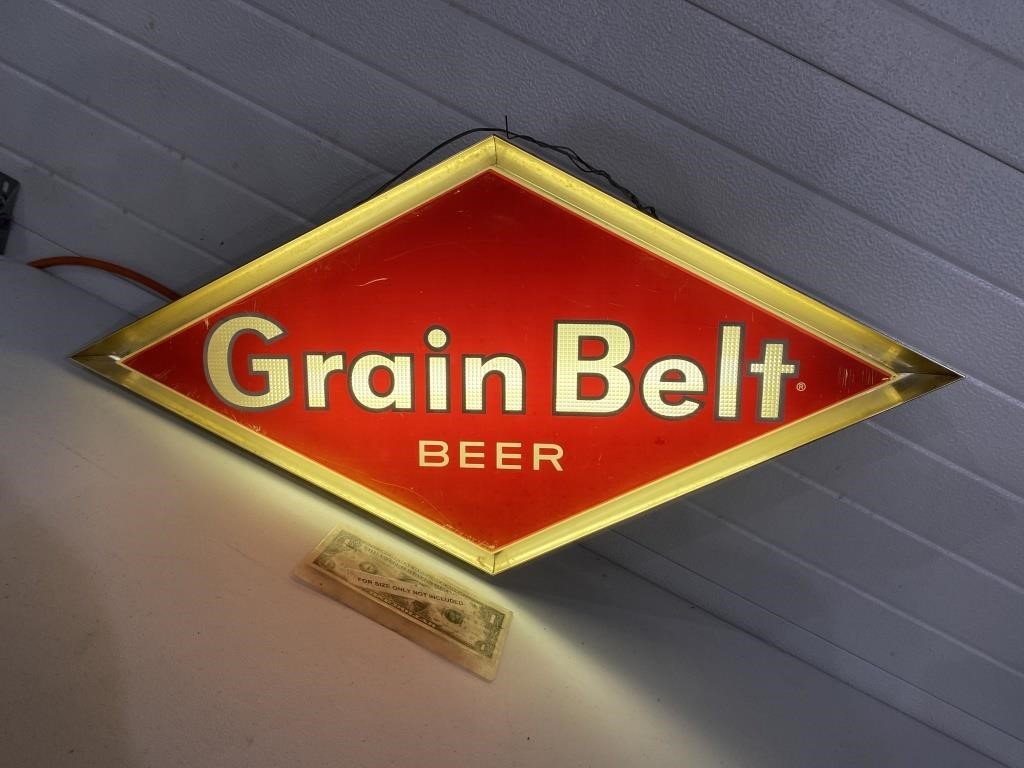 Lighted Grain Belt beer advertising sign measures