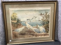 Seagulls by Cyril Lewis Framed In Gold / Wood