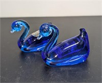 2 Pc. Art Glass Cobalt Blue Swan