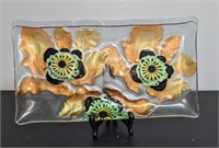 Art Glass Serving Tray Flowers