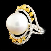 18K Gold Diamond Ring with 14mm Pearl (1.45ctw)