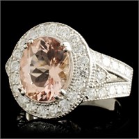 5ct Morganite & 1.40ctw Diamond Ring, 14K Gold