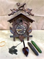 Vintage Wood Cuckoo Clock with Weights