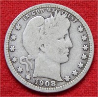 1908 S Barber Silver Quarter