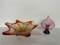 Art glass bowl  12" & Jack in the pulpit vase 6"