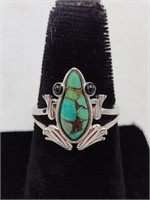 .925 Silver & Turquoise Frog Ring TW: 7.0g