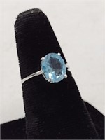 .925 Silver & Aquamarine Color Solitare Ring 2.2g