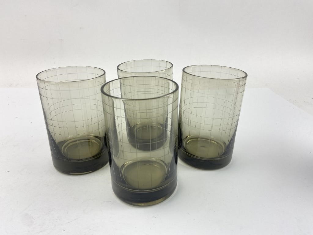 4 MCM Small Etched Glasses