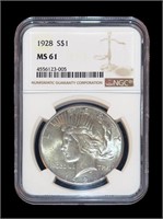 1928 Peace dollar, NGC slab certified MS-61,