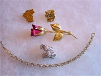 Rose Pin, Earrings, Angel/Bears Pins & Bracelet