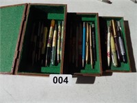 WOOD BOX WITH ADVERTISING BULLET PENCILS