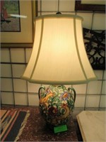 Majolica Lamp, Italy, Incised Brightly Colored Flo