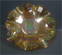 U.S. Glass Marigold Cosmos & Cane Ruffled Bowl