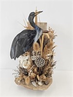 WOOD STAND WITH STAINED GLASS HERON