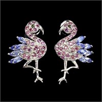 Natural Tanzanite Rhodolite Bird Earrings