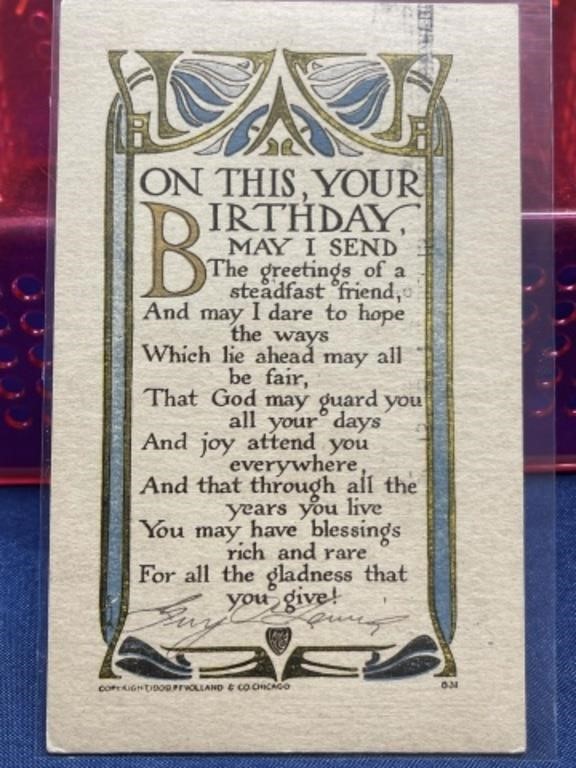 1909 Early 1900s happy birthday postcard