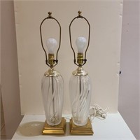 Pair Vintage Crystal & Brass Table Lamps