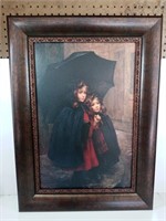 F8) "Sheltering Sisters" Framed Picture 30x22
