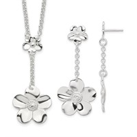 Sterling Silver- Flower Necklace Earring Set