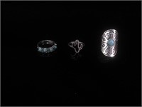 (3) Handmade Silver and Turquoise Fashion Rings