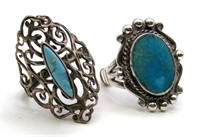 (2) ORNATE TURQUOISE COLOR STONE RINGS