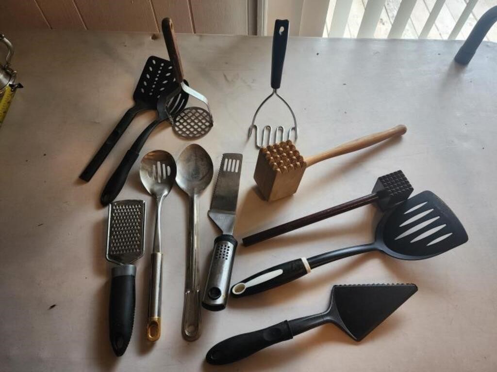 Assorted utensils, masters, mallets, spoons and