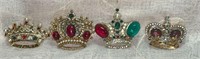 (4) Vtg. Royal Crown Brooches: Gold/Silver Tone,