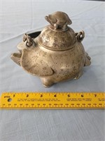 Unusual antique heavy metal Chinese teapot turtle