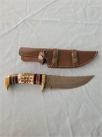 Huge 11" DAMASCUS stag handle bowie knife