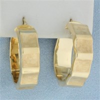 Italian Dual Finish Wide Hoop Earrings in 14k Yell