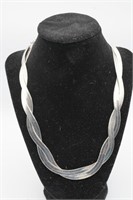 Silver Tone Braided Herringbone Necklace