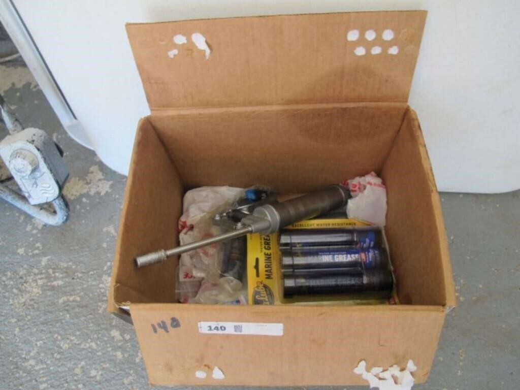 BOX OF GREASE GUN AND GREASE.