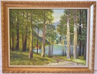 Mid-Century Cabin by the Lake Landscape Painting