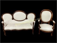 Carved Victorian Settee and Parlor Chair