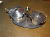 Glass and silver plated condiment set