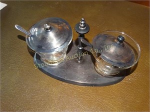 Glass and silver plated condiment set