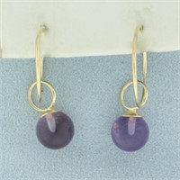 Amethyst Bead Dangle Hoop Earrings in 14k Yellow G