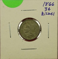 1866 Three Cent Nickel AU