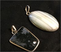 Lot Of 2 Sterling Marked Stone Fashion Pendants
