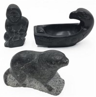 Lot of 3 Inuit or Eskimo Stone Carvings.