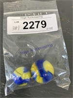 BAG OF 2 MARBLES, ASSORTED SIZES--BLUE/ YELLOW