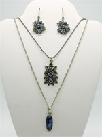 Sterling Rose Set with Blue Stones