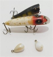 2 (Pair) Old Wooden Fish Lures with Glass Eyes -